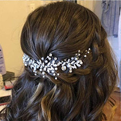 Unsutuo Bridal Crystal Headband Gold Rhinestone Hair Vine Pearls Wedding Accessories for Women and Girls(Gold) - color: Gold