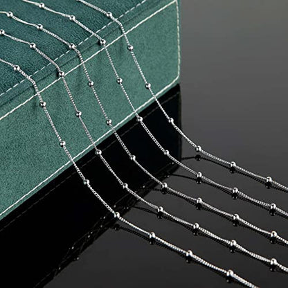 Silver Satellite Bead Chain 304 Stainless Steel Chain for Jewelry Making | 32.8 Feet/10M Women Necklace Chains Bulk Thin Curb Craft Chain DIY Jewelry Supplies - color: Bead Silver