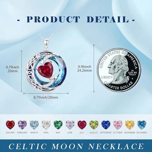 Birthstone Necklace for Women Crystal Moon and Star Pendant White Gold Celtic Moon Jewelry Birthday Graduation Gifts for Wife Her - style: Moon-7