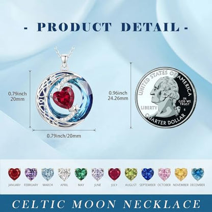 Birthstone Necklace for Women Crystal Moon and Star Pendant White Gold Celtic Moon Jewelry Birthday Graduation Gifts for Wife Her - style: Moon-7