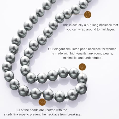 BABEYOND Long Pearl Necklace Faux Pearls Necklace Set Beaded Long Pearls Necklace 1920s Gatsby Costume Jewelry - color: Space Gray