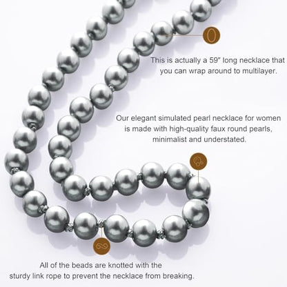 BABEYOND Long Pearl Necklace Faux Pearls Necklace Set Beaded Long Pearls Necklace 1920s Gatsby Costume Jewelry - color: Space Gray