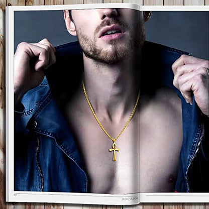 JUNOVUROS 18 to 28 Inches Rolo Chain Ancient Ankh Cross Pendant Necklace for Men Women Boys Girls 316L Stainless Steel with Large And Medium Sizes - color: A-Gold/Size: 1.77 '' * 0.98 ", style: 20 Inches