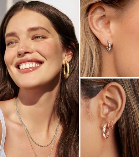wowshow Gold Hoop Earrings for Women Chunky Hoops 14K Gold Plated Thick Hollow Tube Lightweight Earrings for Mother Birthday Gifts 20/25/30/40/50MM - color: Gold-40MM