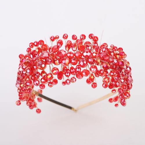 Denifery Large Crystal Headband for Wedding Bridal Hair Band Headpiece for Party Prom Hair Accessories (red) - color: red