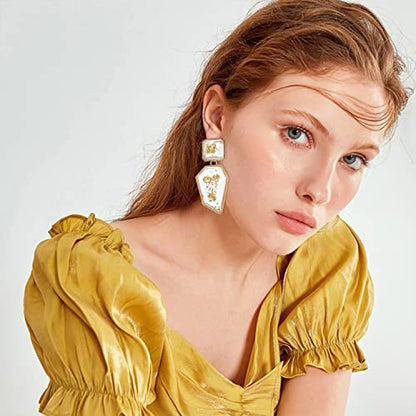 QUPENGXU Exaggerated Acrylic Drop Dangle Earrings Retro Statement Geometric Large Size Earrings For Women (white)