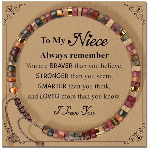 Inspirational Bracelet Gifts for Women, Natural Stone Beaded Bracelets | Thinking of You Get Well Soon Encouragement Healing Bracelets Christmas Day Birthday Gifts for Women Friends Sister - color: A-L JASPER STONE-NIECE