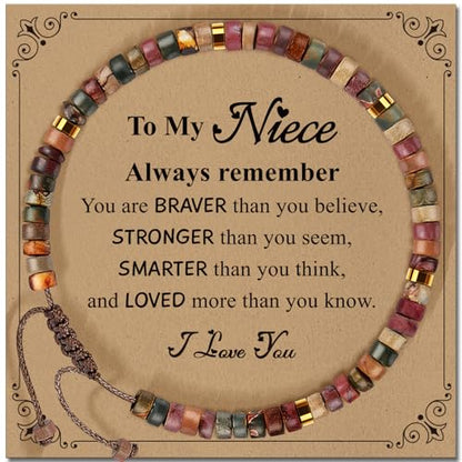 Inspirational Bracelet Gifts for Women, Natural Stone Beaded Bracelets | Thinking of You Get Well Soon Encouragement Healing Bracelets Christmas Day Birthday Gifts for Women Friends Sister - color: A-L JASPER STONE-NIECE