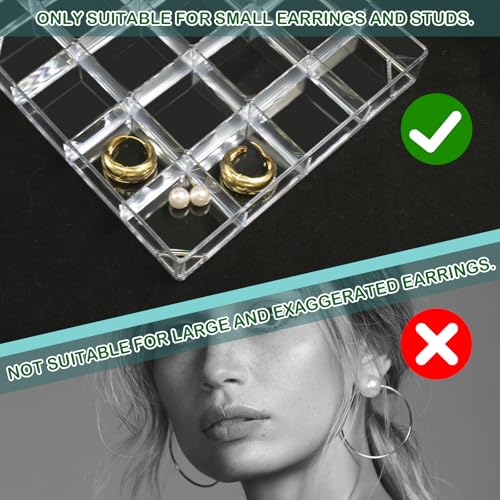 4 PCS Stackable Jewelry Organizer Tray, Clear Square Plastic Storage Box | with 16 Mini Grid (1.57''), Suitable for Drawer Dresser Vanity Desk Use, Necklaces Bracelets Rings Earrings Storage