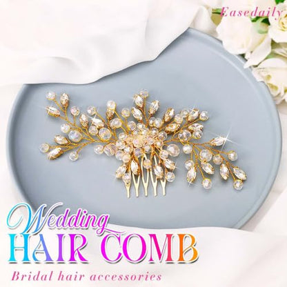 Rhinestone Hair Comb Wedding Hair Accessory for Women | Silver Bride Hair Clip Crystal Bridal Hair Piece Accessories - color: Gold