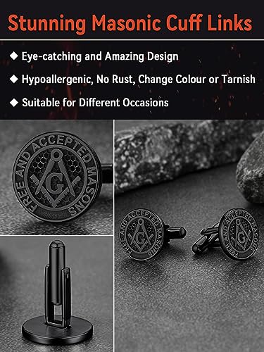 FaithHeart Mens Cufflinks, Norse Viking Tuxedo Shirt Cuff Links, Stainless Steel Cuff Links and Shirt Studs, Gift Box - style: 04. Mason-Black