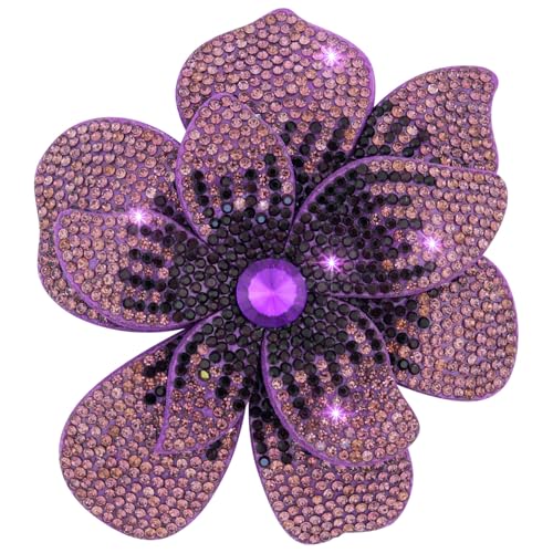 3.74 Inches Rhinestone Camellia Flower Brooch Pins & Hair Clips for Women Elegant Created Crystal Lapel Pin Brooches Wedding Party - color: Purple