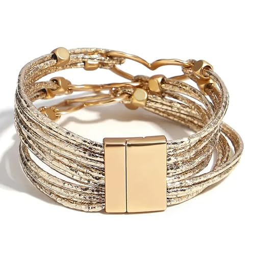 Fesciory Leather Wrap Bracelets for Women, Boho Western Layered Jewelry | Layered leather cuff bracelets, Easy on and off, Boho western style, Daily wear, Gift for women - color: Gold 1