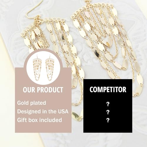 Bohemian Boho Tassel Dangle Drop Earrings for Women – Lightweight Filigree Gypsy Coin Chandelier Disc Charm Hoops – included Gift Box - style: Chandelier - Gold