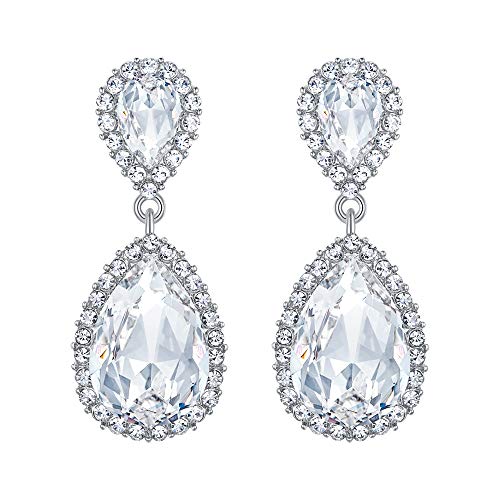 EVER FAITH Women's Austrian Crystal Wedding Tear Drop Dangle Earrings | Bridal Prom Jewelry for Bride Bridesmaid - color: Clear Silver-Plated-Base