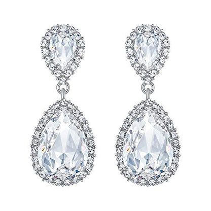 EVER FAITH Women's Austrian Crystal Wedding Tear Drop Dangle Earrings | Bridal Prom Jewelry for Bride Bridesmaid - color: Clear Silver-Plated-Base