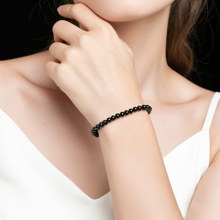 Carnelian Bracelet - Stone of Luck,Stretch Natural Stone Crystal Beads Jewelry Gifts for Women Men Unisex - color: Black Onyx-Positive Energy, size: 4mm