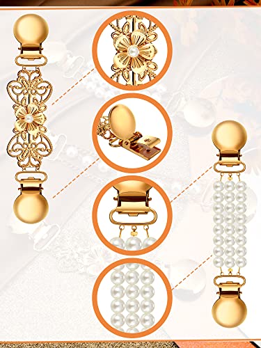 Jetec 3 Pcs Pearl Cinch Clips Sweater Dress Shirt Shawl Scarf Clips Waist Sinchers Cardigan Brooches for Women Clothing - color: Gold, style: Simple Style