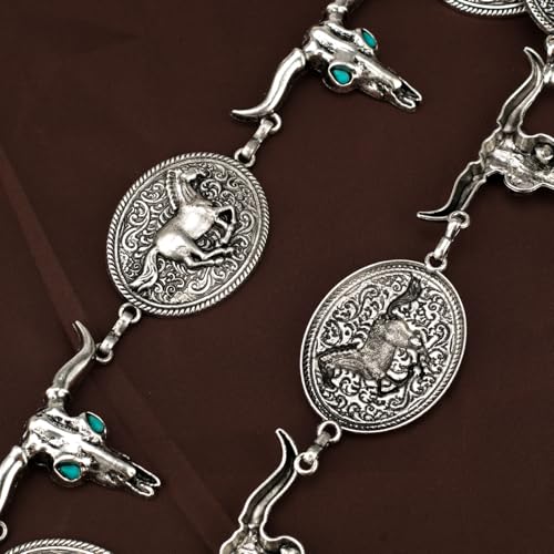 ILuvatar Western Metal Concho Belt for Women Cowgirl Waist Chain for Women Dress Pants Adjustable - color: Silver-t22