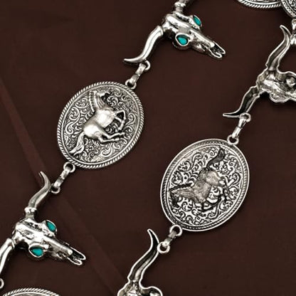 ILuvatar Western Metal Concho Belt for Women Cowgirl Waist Chain for Women Dress Pants Adjustable - color: Silver-t22