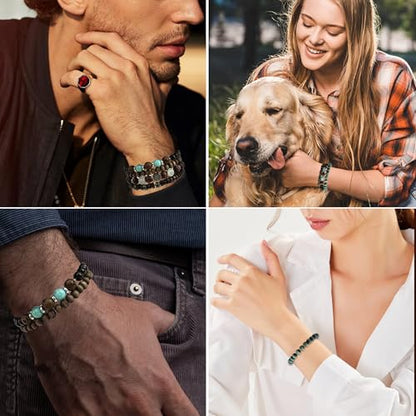 5pcs Wooden Bead Bracelet Set with Charm and Tassel for Men & Women - Stackable Boho Bracelets, Amber Color Scheme Adjustable Bracelet - color: Brown Cyan