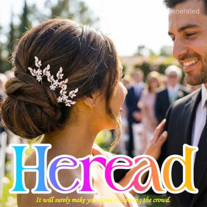 Heread Leaf Bride Wedding Hair Pins Crystal Bridal Head Dress Pearl Hair Accessories for Women and Girls (Pack of 3) (A Rose Gold) | Silver and Gold and Rose Gold Leaf Bridal Hair Clip Silver Rhinestone Pieces for Brides - color: A Rose Gold