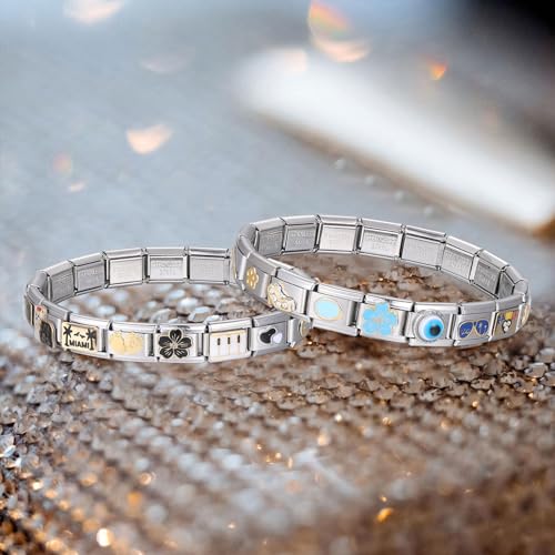 Italian Charms Bracelet Sets with 1Pcs Starter Brascelet 9Pcs Charms 9mm Italian Modular Charm Bracelet DIY Module Jewelry Gifts - color: A-Starter Bracelet Set Blue
