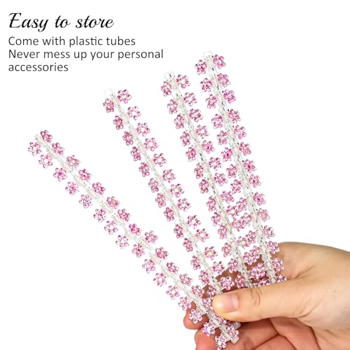 ANBALA 65PCS Mini Pink Flower Hair Clips with Rhinestone Mini Glitter Teeth Rhinestone Flower Hair Accessories - No-Slip Grip Metal Jaw Clamps for Girls Women (Silver-Pink Crystal) - color: Pink