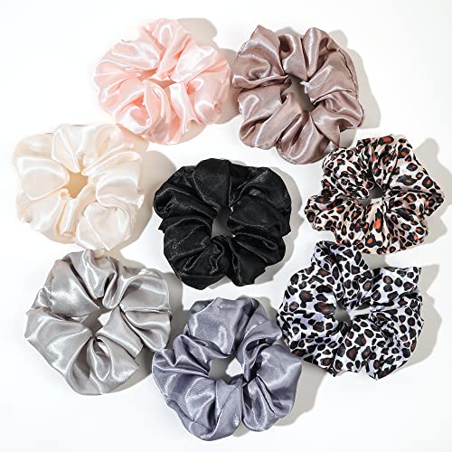 Scrunchies for Women Satin Hair Scrunchies for Girls Hair Bands for Women's Hair Ponytail Holders Big Scrunchies for Thick Curly Hair Satin Silk Scrunchies for Hair Sleep Cute No Damage Hair Ties - color: Gray Pink