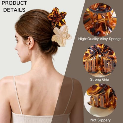 6 Pack Flower Hair Claw Clips for Women Hawaiian Plumeria Claw Clip (Brown) | Strong Hold Nonslip Large Hair Clip for Beach Holiday Thick Thin Hair Accessories - color: Brown