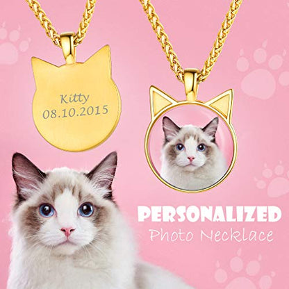 Custom4U Personalized Photo Necklace - Custom Heart/Oval/Round Charm Necklaces with Picture + Chain Adjustable - Stainless Steel/Acrylic Pendant Memorial Jewelry Christmas Gifts for Women - color: A-Gold Color