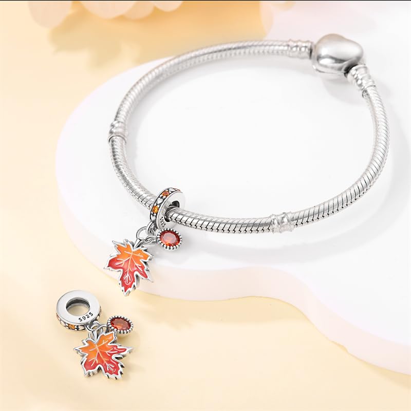 Pandach 925 Sterling Silver Charms for Bracelet&Necklace Dangle Pendant Bead with 5A Cubic Zirconia Stones,Jewelry Beads Gifts for Women - style: Maple Leaf Two Piece Charms