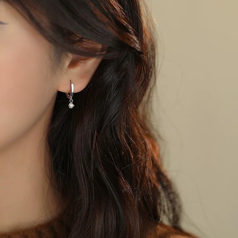 Gold Opal Huggie Earrings for Women, Minimalist Small Hoop Earrings with Zircons - color: silver C
