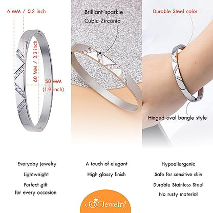 555Jewelry Womens Sparkling Cubic Zirconia Secure Hinge Lock Bangle Stainless Steel Bracelet - color: Silver Style 2