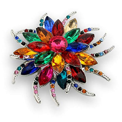 seven wolves Women's Austrian Crystal Brooch Wedding Flower Leaf Bouquet Brooch - color: 2-Multicolor White