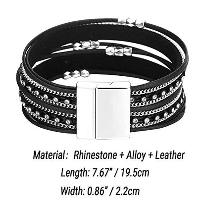 Fesciory Leather Wrap Bracelets for Women, Boho Western Layered Jewelry | Layered leather cuff bracelets, Easy on and off, Boho western style, Daily wear, Gift for women - color: Black 3