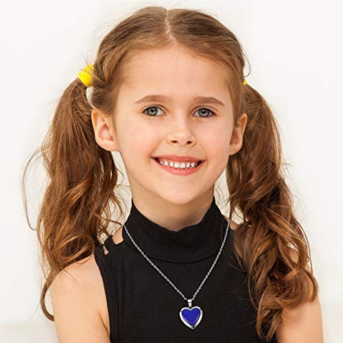 Hicarer Heart Mood Locket Necklace for Girls Kids Locket Color Changing Necklace Stainless Steel Temperature Sensing Mood Heart Shape Photo Pendant Birthday Valentines Gift