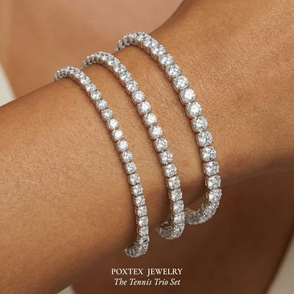 925 Sterling Silver Bracelets for Women Stack, Trendy Tennis Bangle Cuff Jewelry Set 14K Gold Plated, Adjustable Bracelet Set for Wrist Essentials, Women Fashion Watch Band Acecessories - style: Bracelet_3pcs(Silver Tennis Set)