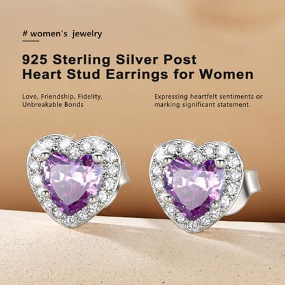 Bestyle 8mm Small Birthstone Earrings for Women with Hypoallergenic Sterling Silver Post,Sparkle Heart/Round Womens Studs Earrings, Great Birthday/Christmas/Anniversary Jewelry for Wife Mother - color: 06. June Alexandrite-Heart