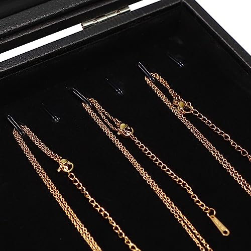 Wudygirl Necklace Organizer Leather Jewelry Tray with Lid 13.7"x9.4" Black | 20 Hooks Jewelry Organizer with Velvet Liner, Ideal for Jewelry Storage, Dresser Drawer or Gift, Dustproof Design - style: Necklace Tray