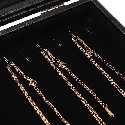 Wudygirl Necklace Organizer Leather Jewelry Tray with Lid 13.7"x9.4" Black | 20 Hooks Jewelry Organizer with Velvet Liner, Ideal for Jewelry Storage, Dresser Drawer or Gift, Dustproof Design - style: Necklace Tray