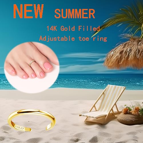 5Pcs 14K Gold Filled Toe Rings for Women Non Tarnish Adjustable Gold CZ Wide Band Toe Rings Summer Beach Waterproof Open Gold Toe Ring Jewelry for Summer - color: silver