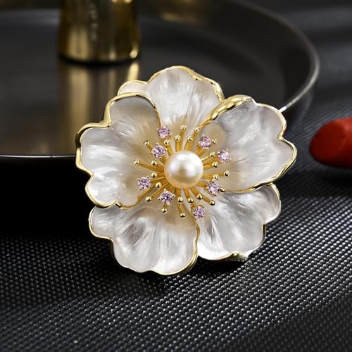 Brooches and Pins for Women Elegant Flower Pearl Brooches Costume Broches Jewelry Lady Christmas Pin for Women - style: Peony