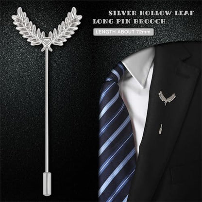 Dreuyet Simple Gold Silver Plated Long Brooch Pins with Cute Animal Antlers Leaves Plant Bees Rabbits Rose Flower Feather Brooch Jewelry for Women Men Elegant Suit Collar Lapel Pin - style: Double Leaf