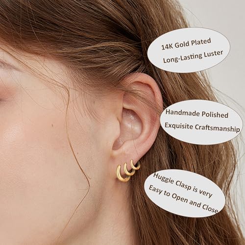 Wgoud Small Gold Hoop Earrings Set for Women, 6 Pairs 14K Gold Plated Hypoallergenic Lightweight Huggie Hoops Earrings, Trendy Cartilage Cubic Zirconia Earrings for Women Gifts. - color: 02Gold