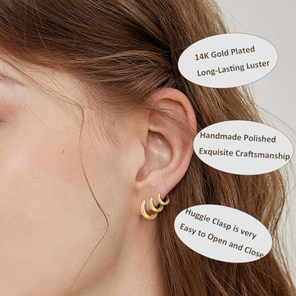 Wgoud Small Gold Hoop Earrings Set for Women, 6 Pairs 14K Gold Plated Hypoallergenic Lightweight Huggie Hoops Earrings, Trendy Cartilage Cubic Zirconia Earrings for Women Gifts. - color: 02Gold