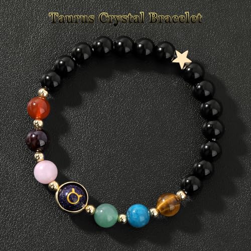 Zodiac Bracelets for Women 12 Constellations Healing Crystal Stone Beads Bracelet Birthday Zodiac Gifts Horoscope Spiritual Bracelet - color: Taurus