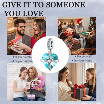 Birthstone Charms 925 Sterling Silver Heart Charms for Bracelets and Necklaces Birthday Day Christmas Gifts For Women - color: L-December