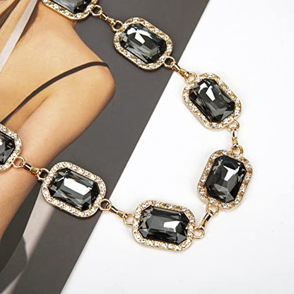 ILuvatar Green Glass Diamond Chain Belt - Metal Women's Western Style Dress Belt - color: Gold-s-black