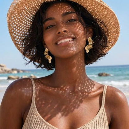 Chunky Gold Plated Flower Statement Drop Earrings for Women | Hypoallergenic 18K Gold Plated Textured Petal Wing, Large Statement Dangle Earrings for Wedding Party - color: Gold